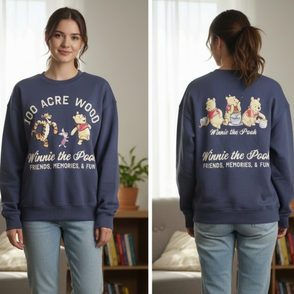 Disney Tops - Disney Navy Winnie the Pooh Sweatshirt 100 Acre Wood NWOT